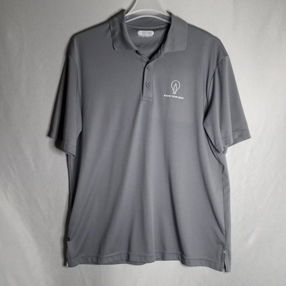 On Tour Know Your Beer Polo Shirt Men's XLarge Gray Short Sleeve Pullover Gorp